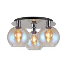 (KOOMS) Lori 40cm Round Ceiling Flush, 3 Light Flush Fitting, Polished Chrome/Iridescent Open Mouth Round Globe Shades