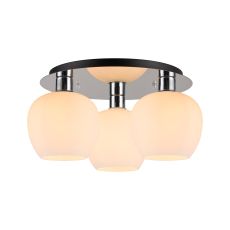 Lori 40cm Round Ceiling Flush, 3 Light Flush Fitting, Polished Chrome/Opal Wine Shades