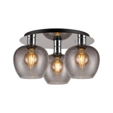 Lori 40cm Round Ceiling Flush, 3 Light Flush Fitting, Polished Chrome/Smoke Wine Shades