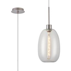 Lori 1.7m Single Pendant, 1 Light Adjustable E27, Satin Nickel/Clear Slim Curved Trapezium Shades