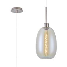 Lori 1.7m Single Pendant, 1 Light Adjustable E27, Satin Nickel/Iridescent Slim Curved Trapezium Shades