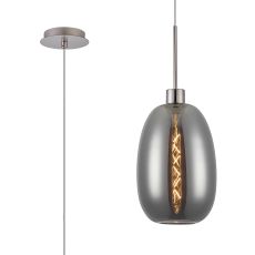 (KOOMS) Lori 1.7m Single Pendant, 1 Light Adjustable E27, Satin Nickel/Smoke Slim Curved Trapezium Shades