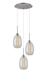 Lori 40cm Round Pendant, 3 Light Adjustable E27, Satin Nickel/Iridescent Slim Curved Trapezium Shades
