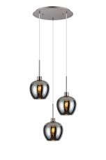 (KOOMS) Lori 40cm Round Pendant, 3 Light Adjustable E27, Satin Nickel/Chrome Wine Shades