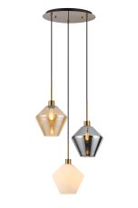 Lori 40cm Round Pendant, 3 Light Adjustable E27, Satin Nickel/Amber/Chrome/Opal Diamond Shades