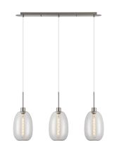 Lori Linear Pendant, 3 Light Adjustable E27, Satin Nickel/Clear Slim Curved Trapezium Shades
