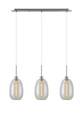 Lori Linear Pendant, 3 Light Adjustable E27, Satin Nickel/Iridescent Slim Curved Trapezium Shades