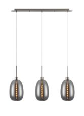 (KOOMS) Lori Linear Pendant, 3 Light Adjustable E27, Satin Nickel/Smoke Slim Curved Trapezium Shades