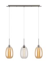 Lori Linear Pendant, 3 Light Adjustable E27, Satin Nickel/Clear/Amber Slim Curved Trapezium Shades