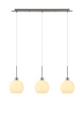 Lori Linear Pendant, 3 Light Adjustable E27, Satin Nickel/Opal Open Mouth Round Globe Shades