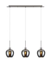 (KOOMS) Lori Linear Pendant, 3 Light Adjustable E27, Satin Nickel/Chrome Wine Shades