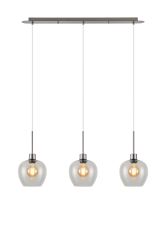 Lori Linear Pendant, 3 Light Adjustable E27, Satin Nickel/Clear Wine Shades