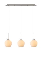 Lori Linear Pendant, 3 Light Adjustable E27, Satin Nickel/Opal Wine Shades