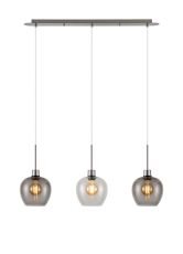 Lori Linear Pendant, 3 Light Adjustable E27, Satin Nickel/Clear/Smoke Wine Shades