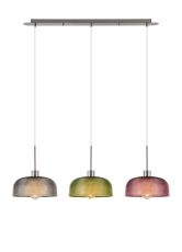 Lori Linear Pendant, 3 Light Adjustable E27, Satin Nickel/Smoke Blue/Moss Green/Purple Prismatic Dome Shades