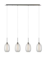 Lori Linear Pendant, 4 Light Adjustable E27, Satin Nickel/Clear Slim Curved Trapezium Shades