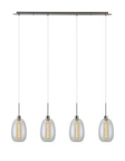 Lori Linear Pendant, 4 Light Adjustable E27, Satin Nickel/Iridescent Slim Curved Trapezium Shades