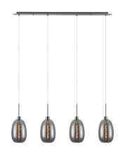 (KOOMS) Lori Linear Pendant, 4 Light Adjustable E27, Satin Nickel/Smoke Slim Curved Trapezium Shades