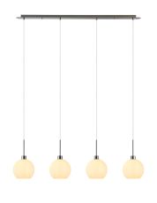 Lori Linear Pendant, 4 Light Adjustable E27, Satin Nickel/Opal Open Mouth Round Globe Shades