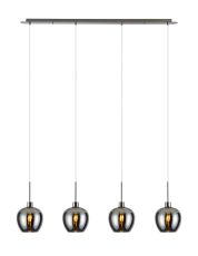 (KOOMS) Lori Linear Pendant, 4 Light Adjustable E27, Satin Nickel/Chrome Wine Shades