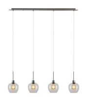 Lori Linear Pendant, 4 Light Adjustable E27, Satin Nickel/Clear Wine Shades