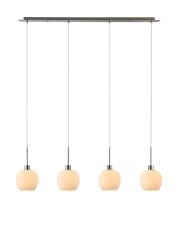 Lori Linear Pendant, 4 Light Adjustable E27, Satin Nickel/Opal Wine Shades