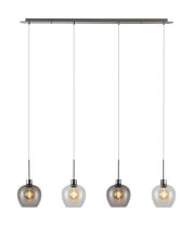 Lori Linear Pendant, 4 Light Adjustable E27, Satin Nickel/Clear/Smoke Wine Shades