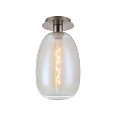 Lori 15cm Round Ceiling Flush, 1 Light Flush Fitting E27, Satin Nickel/Iridescent Slim Curved Trapezium Shades