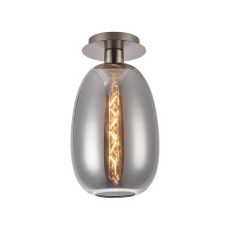 (KOOMS) Lori 15cm Round Ceiling Flush, 1 Light Flush Fitting E27, Satin Nickel/Smoke Slim Curved Trapezium Shades