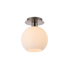 Lori 15cm Round Ceiling Flush, 1 Light Flush Fitting E27, Satin Nickel/Opal Open Mouth Round Globe Shades