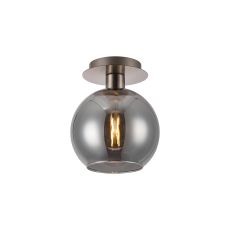 Lori 15cm Round Ceiling Flush, 1 Light Flush Fitting E27, Satin Nickel/Smoke Open Mouth Round Globe Shades