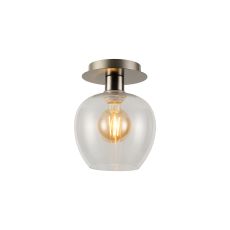 Lori 15cm Round Ceiling Flush, 1 Light Flush Fitting E27, Satin Nickel/Clear Wine Shades