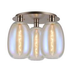Lori 40cm Round Ceiling Flush, 3 Light Flush Fitting, Satin Nickel/Iridescent Slim Curved Trapezium Shades