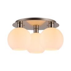 Lori 40cm Round Ceiling Flush, 3 Light Flush Fitting, Satin Nickel/Opal Open Mouth Round Globe Shades