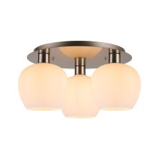Lori 40cm Round Ceiling Flush, 3 Light Flush Fitting, Satin Nickel/Opal Wine Shades