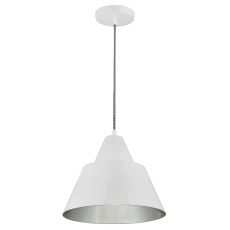 Endon LUKAS-WH Glass Pendant In White With Silver Effect Inner And Herringbone Cable 1 Light