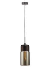 Mia Single Tube Pendant 1 Light E27 Polished Chrome/Black/Smoke Glass