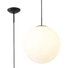 Miranda 40cm Ball Pendant 1 Light E27 Black Suspension With Frosted White Glass Globe