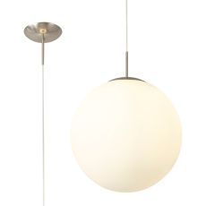 Miranda 40cm Ball Pendant 1 Light E27 Satin Nickel Suspension With Frosted White Glass Globe