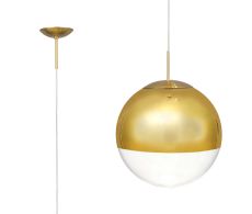 Miranda 30cm Ball Pendant 1 Light E27 Antique Gold Suspension with Gold Mirrored/Clear Glass Globe