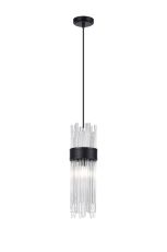 Mikka 12.5cm Single Pendant, 1 Light E14, IP44, Satin Black/Clear
