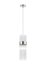 Mikka 12.5cm Single Pendant, 1 Light E14, IP44, Polished Nickel/Clear