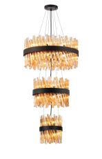 Modus 3 Tier 25cm + 40cm + 60cm Pendant, 6 + 10 + 18 Light G9, Satin Black/Amber, Item Weight: 34kg