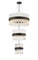 Modus 3 Tier 25cm + 40cm + 60cm Pendant, 6 + 10 + 18 Light G9, Satin Black/Clear, Item Weight: 34kg