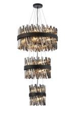 Modus 3 Tier 25cm + 40cm + 60cm Pendant, 6 + 10 + 18 Light G9, Satin Black/Smoke, Item Weight: 34kg