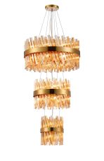 Modus 3 Tier 25cm + 40cm + 60cm Pendant, 6 + 10 + 18 Light G9, Brass/Amber, Item Weight: 34kg