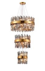 Modus 3 Tier 25cm + 40cm + 60cm Pendant, 6 + 10 + 18 Light G9, Brass/Smoke, Item Weight: 34kg