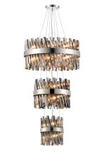 Modus 3 Tier 25cm + 40cm + 60cm Pendant, 6 + 10 + 18 Light G9, Polished Nickel/Smoke, Item Weight: 34kg