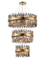 Modus 3 Tier 40cm + 60cm + 80cm Pendant, 10 + 18 + 24 Light G9, Brass/Smoke, Item Weight: 50kg