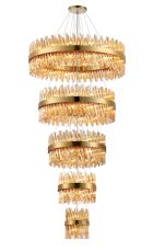 Modus 5 Tier 25cm + 40cm + 60cm + 80cm + 1m Pendant, 6 + 10 + 18 + 24 + 32 Light G9, Brass/Amber, Item Weight: 86kg